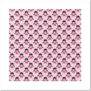 Pink Kokeshi Pattern Posters and Art